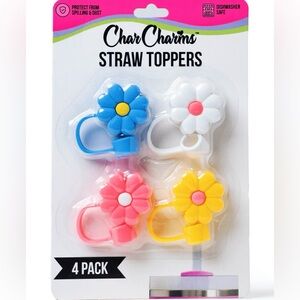 NEW!! Char Charms Flowers In Bloom Straw Topper 4 Pack Set For Tumblers!-(NWT)